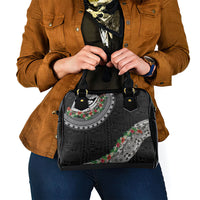 Fiji Hibiscus Shoulder Handbag Tapa Masi Motifs with Tropical Plants