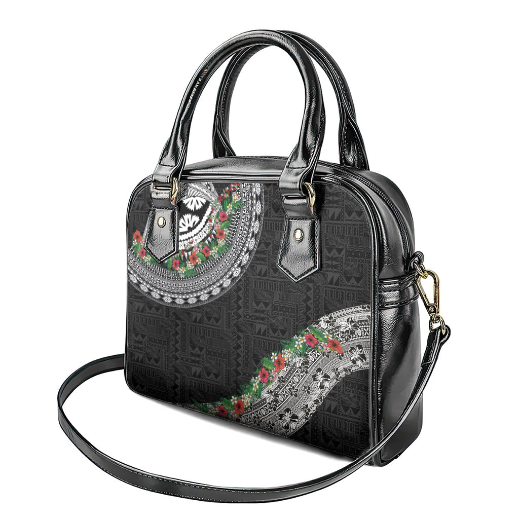 Fiji Hibiscus Shoulder Handbag Tapa Masi Motifs with Tropical Plants