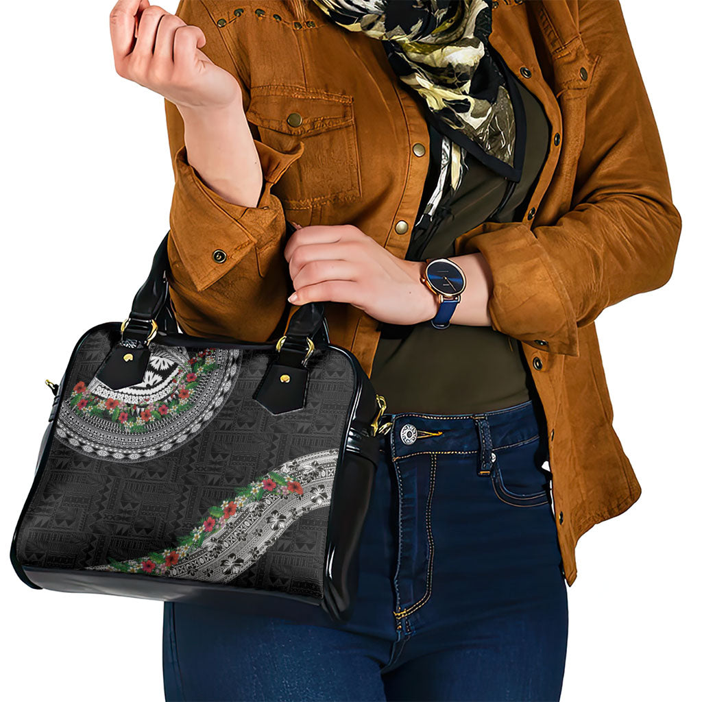 Fiji Hibiscus Shoulder Handbag Tapa Masi Motifs with Tropical Plants