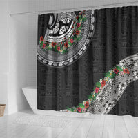 Fiji Hibiscus Shower Curtain Tapa Masi Motifs with Tropical Plants