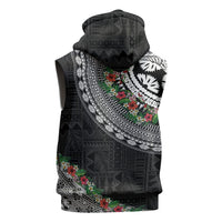Fiji Hibiscus Sleeveless Hoodie Tapa Masi Motifs with Tropical Plants