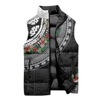 Fiji Hibiscus Sleeveless Puffer Jacket Tapa Masi Motifs with Tropical Plants