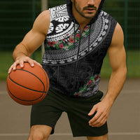 Fiji Hibiscus Sleeveless Zip Hoodie Tapa Masi Motifs with Tropical Plants
