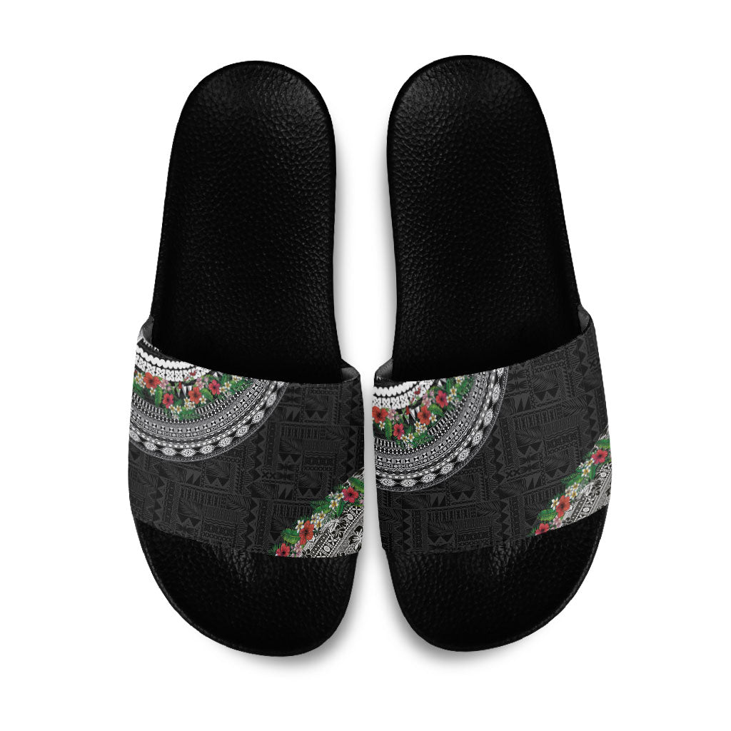 Fiji Hibiscus Slide Sandals Tapa Masi Motifs with Tropical Plants