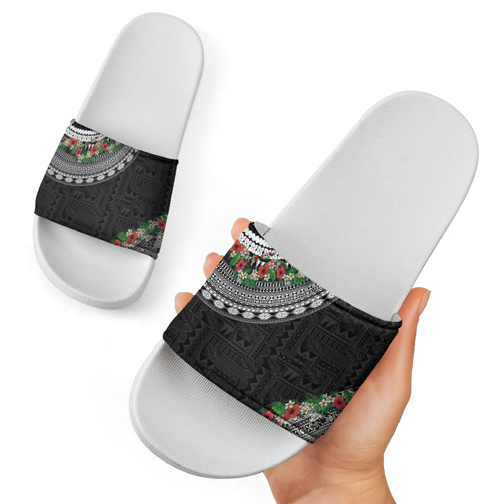 Fiji Hibiscus Slide Sandals Tapa Masi Motifs with Tropical Plants