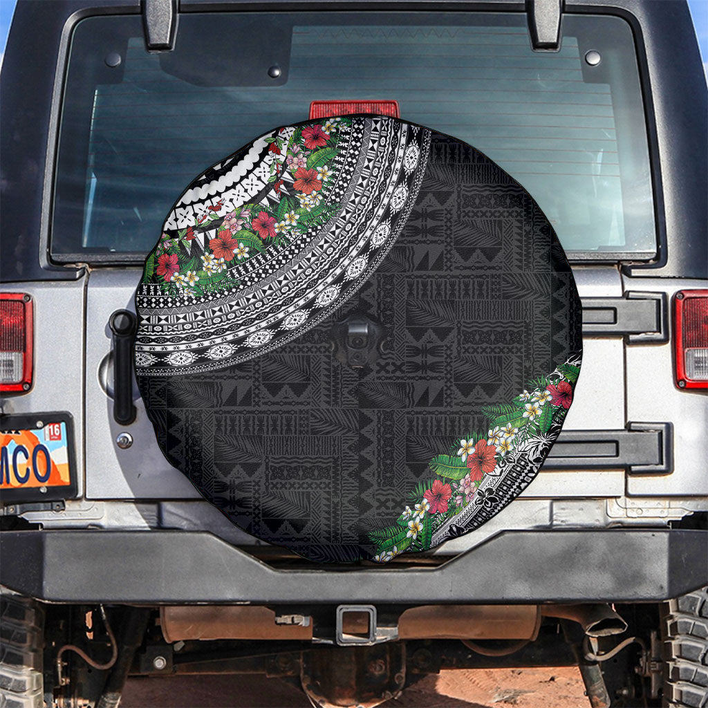 Fiji Hibiscus Spare Tire Cover Tapa Masi Motifs with Tropical Plants