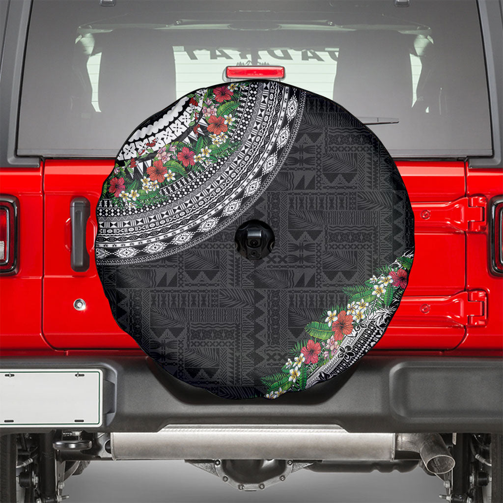 Fiji Hibiscus Spare Tire Cover Tapa Masi Motifs with Tropical Plants