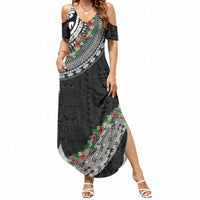 Fiji Hibiscus Summer Maxi Dress Tapa Masi Motifs with Tropical Plants