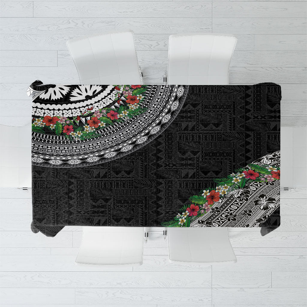 Fiji Hibiscus Tablecloth Tapa Masi Motifs with Tropical Plants