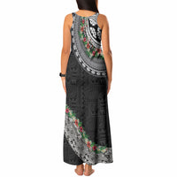 Fiji Hibiscus Tank Maxi Dress Tapa Masi Motifs with Tropical Plants