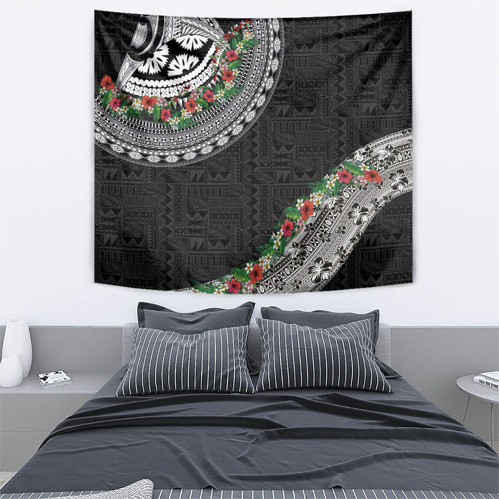 Fiji Hibiscus Tapestry Tapa Masi Motifs with Tropical Plants