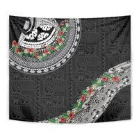 Fiji Hibiscus Tapestry Tapa Masi Motifs with Tropical Plants