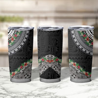 Fiji Hibiscus Tumbler Cup Tapa Masi Motifs with Tropical Plants