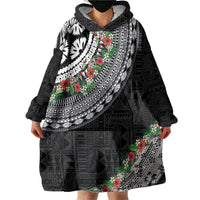Fiji Hibiscus Wearable Blanket Hoodie Tapa Masi Motifs with Tropical Plants