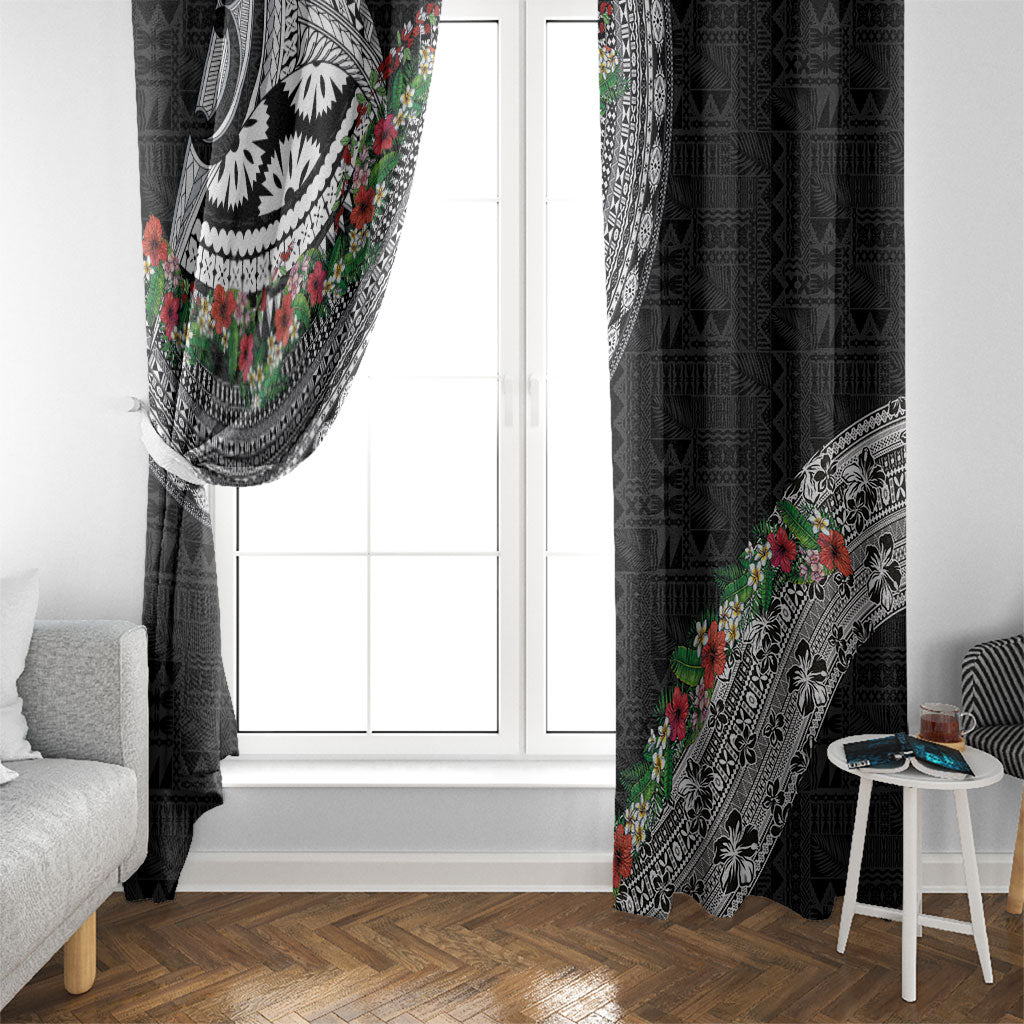 Fiji Hibiscus Window Curtain Tapa Masi Motifs with Tropical Plants