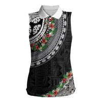 Fiji Hibiscus Women Sleeveless Polo Shirt Tapa Masi Motifs with Tropical Plants