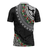 Fiji Hibiscus Zipper Polo Shirt Tapa Masi Motifs with Tropical Plants