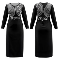 Samoa Traditional Tattoo Couples Matching Long Sleeve Bodycon Dress and Hawaiian Shirt Tribal Tatau Pattern