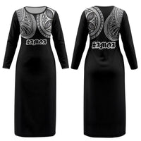Samoa Traditional Tattoo Couples Matching Long Sleeve Bodycon Dress and Long Sleeve Button Shirt Tribal Tatau Pattern