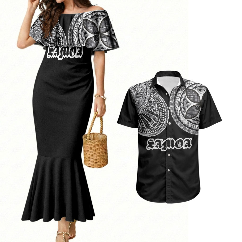 Samoa Traditional Tattoo Couples Matching Mermaid Dress and Hawaiian Shirt Tribal Tatau Pattern