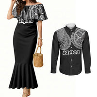 Samoa Traditional Tattoo Couples Matching Mermaid Dress and Long Sleeve Button Shirt Tribal Tatau Pattern
