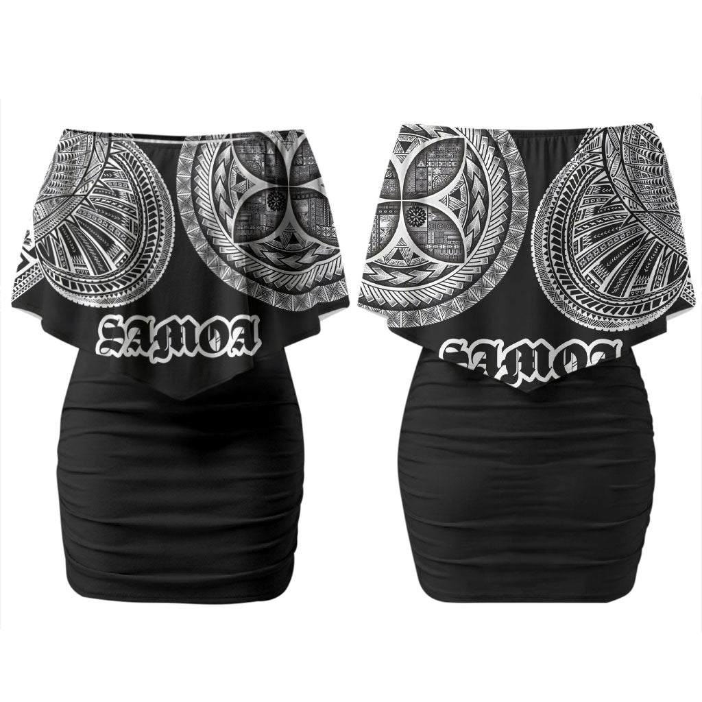 Samoa Traditional Tattoo Couples Matching Off Shoulder Short Dress and Long Sleeve Button Shirt Tribal Tatau Pattern