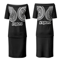 Samoa Traditional Tattoo Couples Matching Puletasi and Long Sleeve Button Shirt Tribal Tatau Pattern