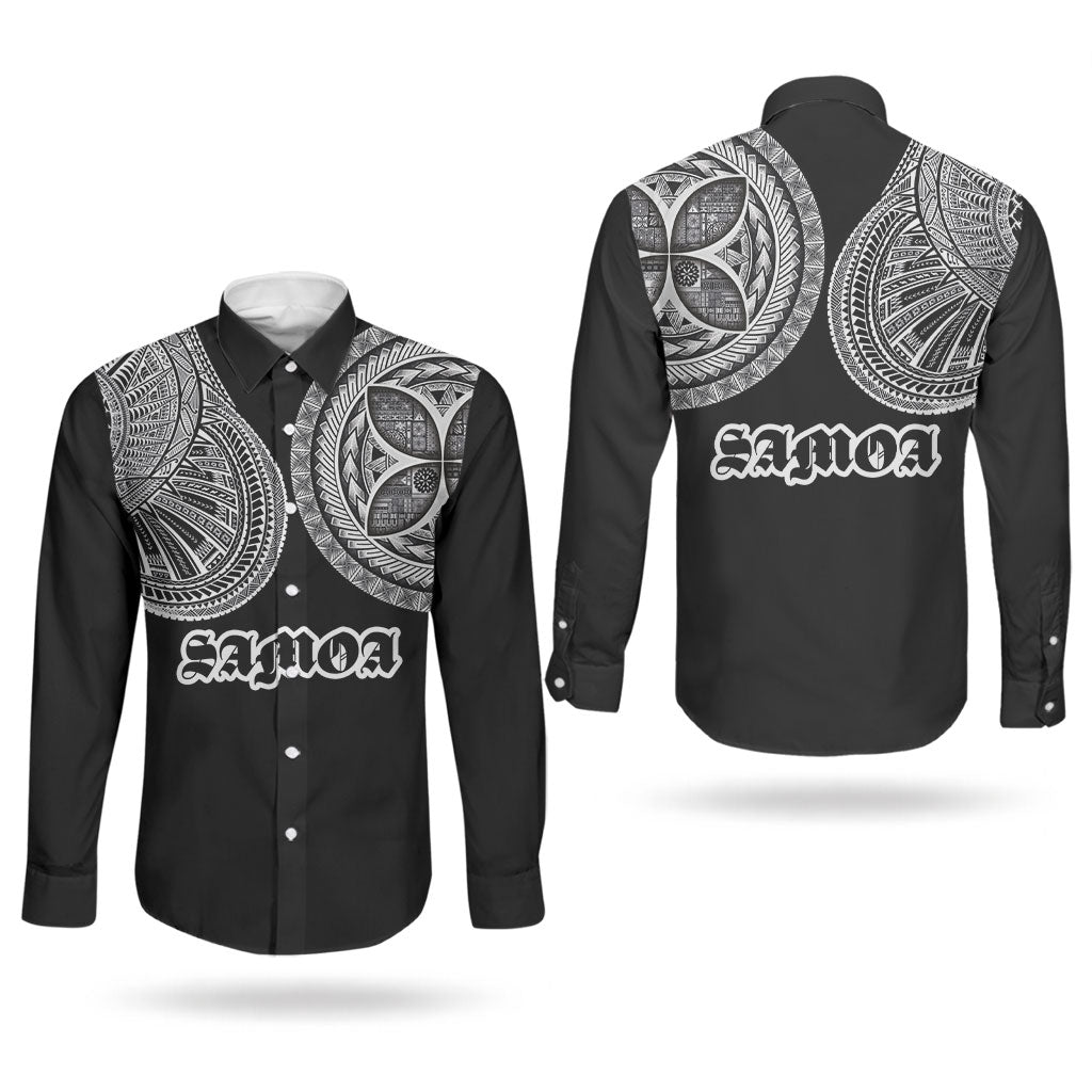 Samoa Traditional Tattoo Couples Matching Short Sleeve Bodycon Dress and Long Sleeve Button Shirt Tribal Tatau Pattern