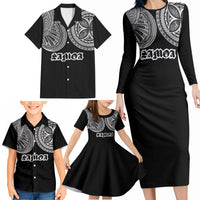 Samoa Traditional Tattoo Family Matching Long Sleeve Bodycon Dress and Hawaiian Shirt Tribal Tatau Pattern