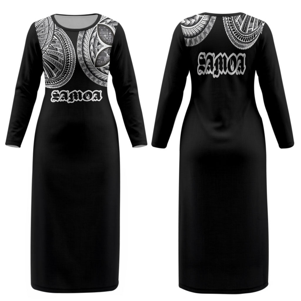 Samoa Traditional Tattoo Family Matching Long Sleeve Bodycon Dress and Hawaiian Shirt Tribal Tatau Pattern