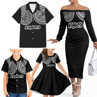 Samoa Traditional Tattoo Family Matching Off The Shoulder Long Sleeve Dress and Hawaiian Shirt Tribal Tatau Pattern