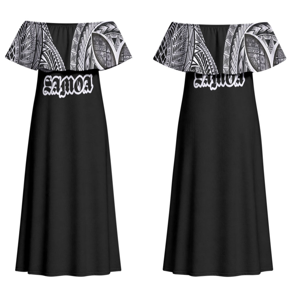 Samoa Traditional Tattoo Family Matching Off Shoulder Maxi Dress and Hawaiian Shirt Tribal Tatau Pattern