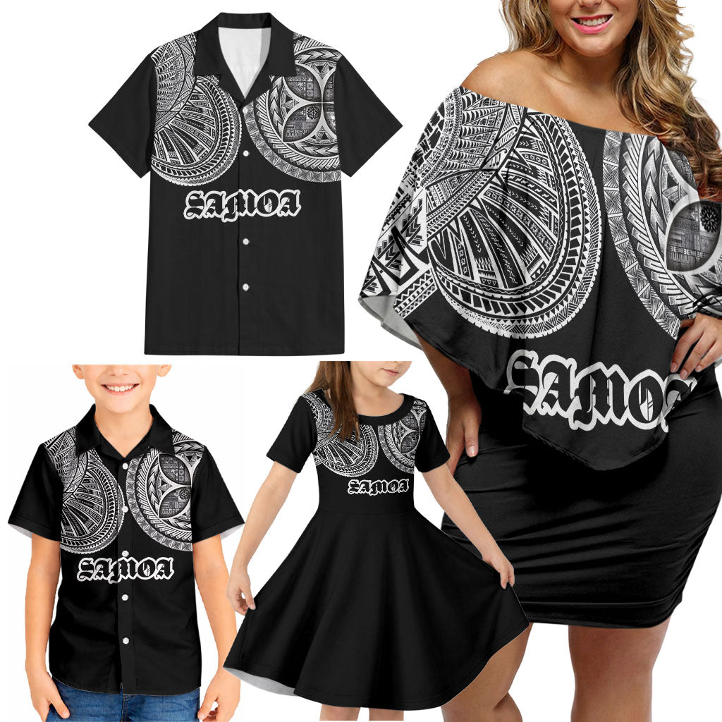 Samoa Traditional Tattoo Family Matching Off Shoulder Short Dress and Hawaiian Shirt Tribal Tatau Pattern