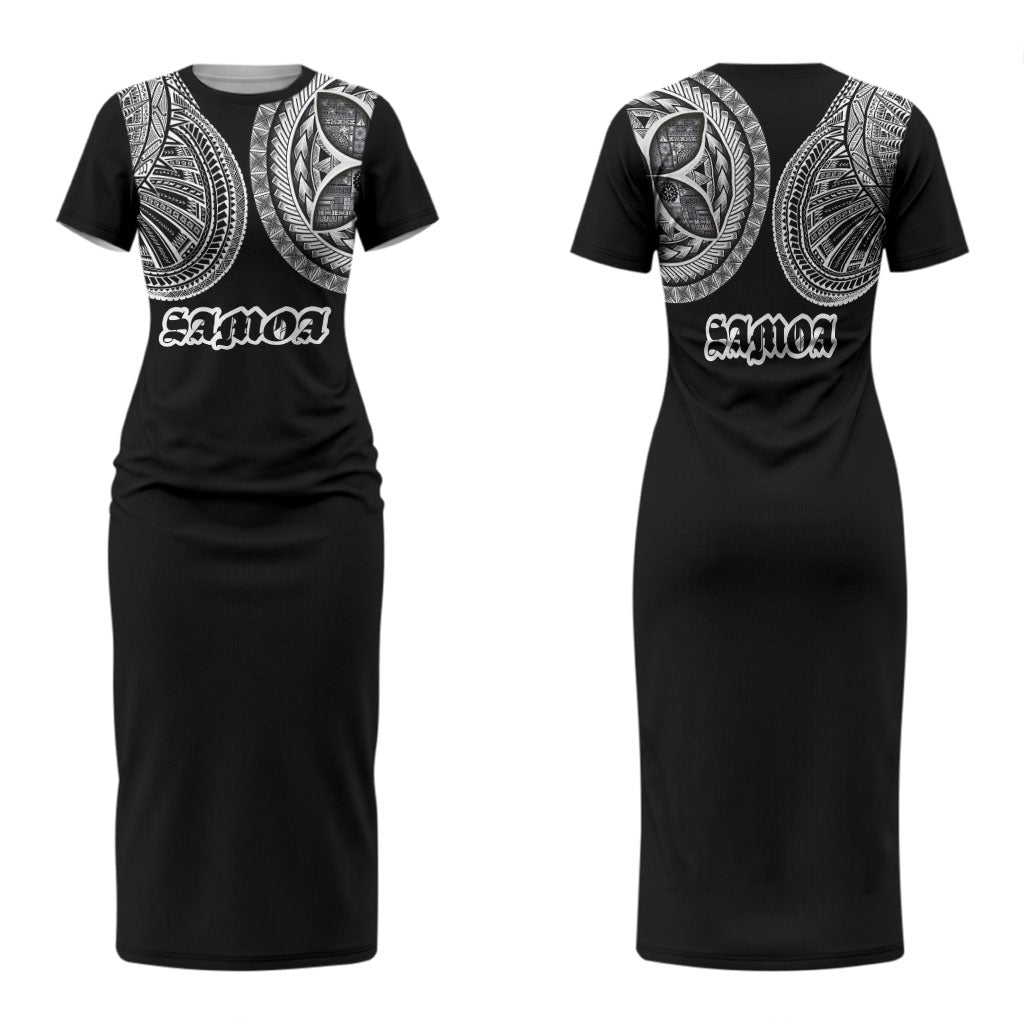 Samoa Traditional Tattoo Family Matching Short Sleeve Bodycon Dress and Hawaiian Shirt Tribal Tatau Pattern