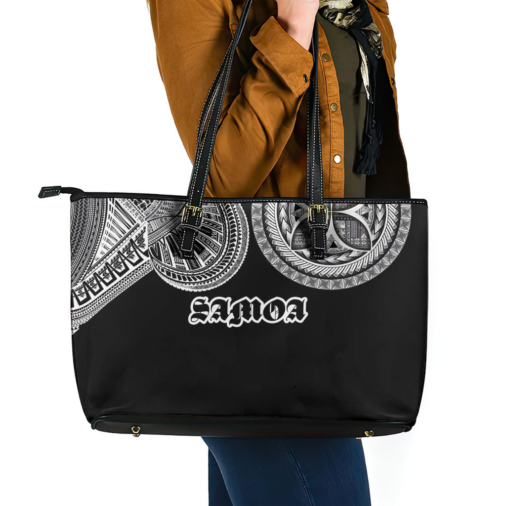 Samoa Traditional Tattoo Leather Tote Bag Tribal Tatau Pattern