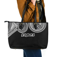 Samoa Traditional Tattoo Leather Tote Bag Tribal Tatau Pattern