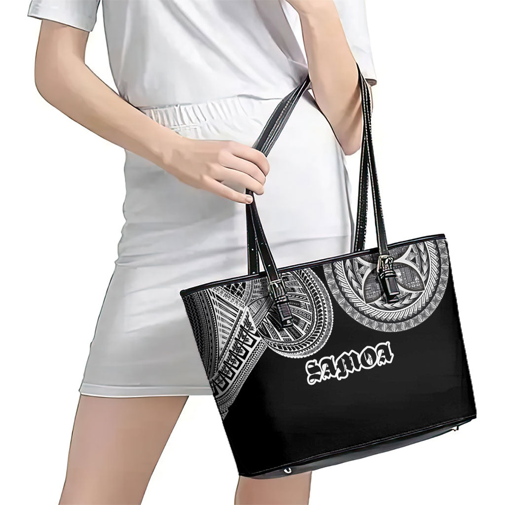 Samoa Traditional Tattoo Leather Tote Bag Tribal Tatau Pattern