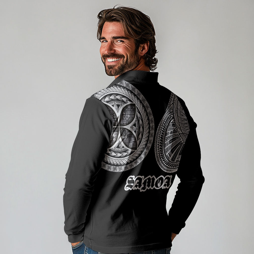 Samoa Traditional Tattoo Long Sleeve Polo Shirt Tribal Tatau Pattern