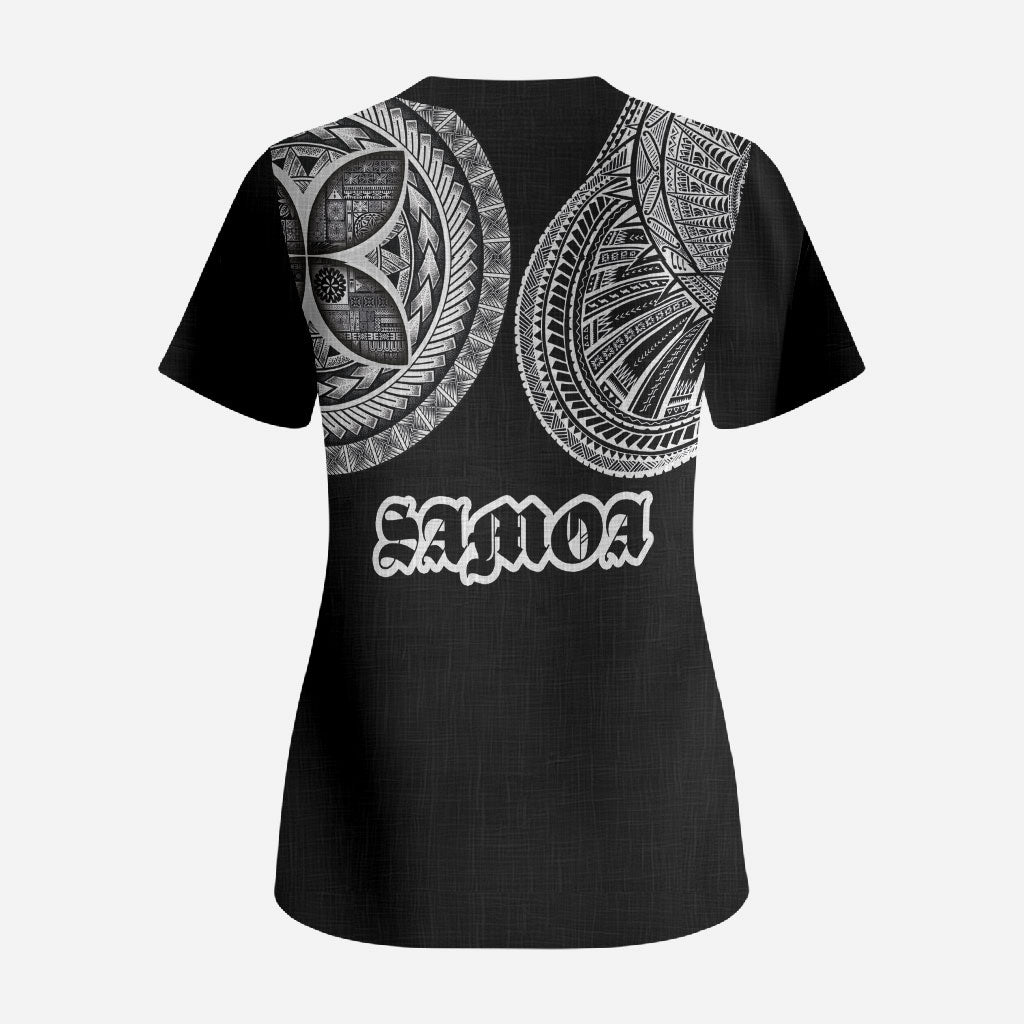 Samoa Traditional Tattoo Scrub Top Tribal Tatau Pattern
