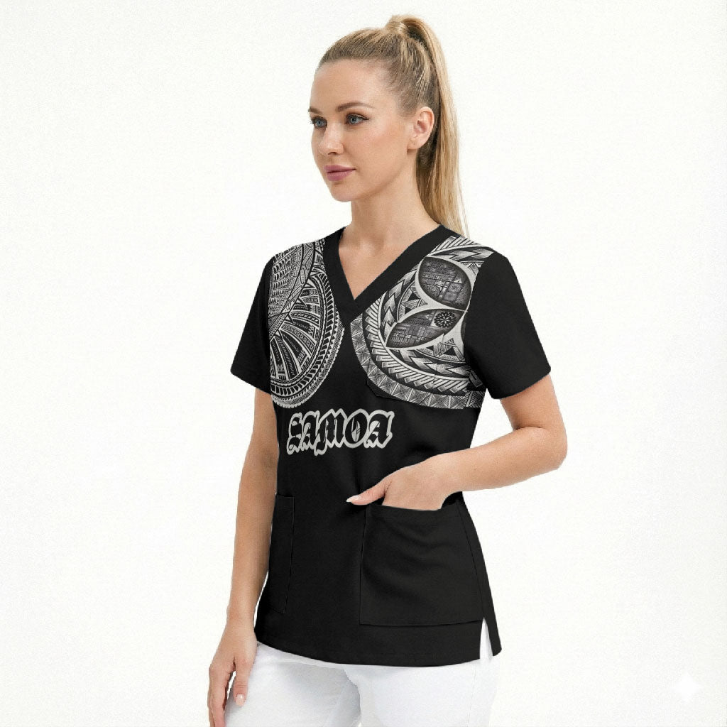 Samoa Traditional Tattoo Scrub Top Tribal Tatau Pattern