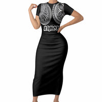 Samoa Traditional Tattoo Short Sleeve Bodycon Dress Tribal Tatau Pattern
