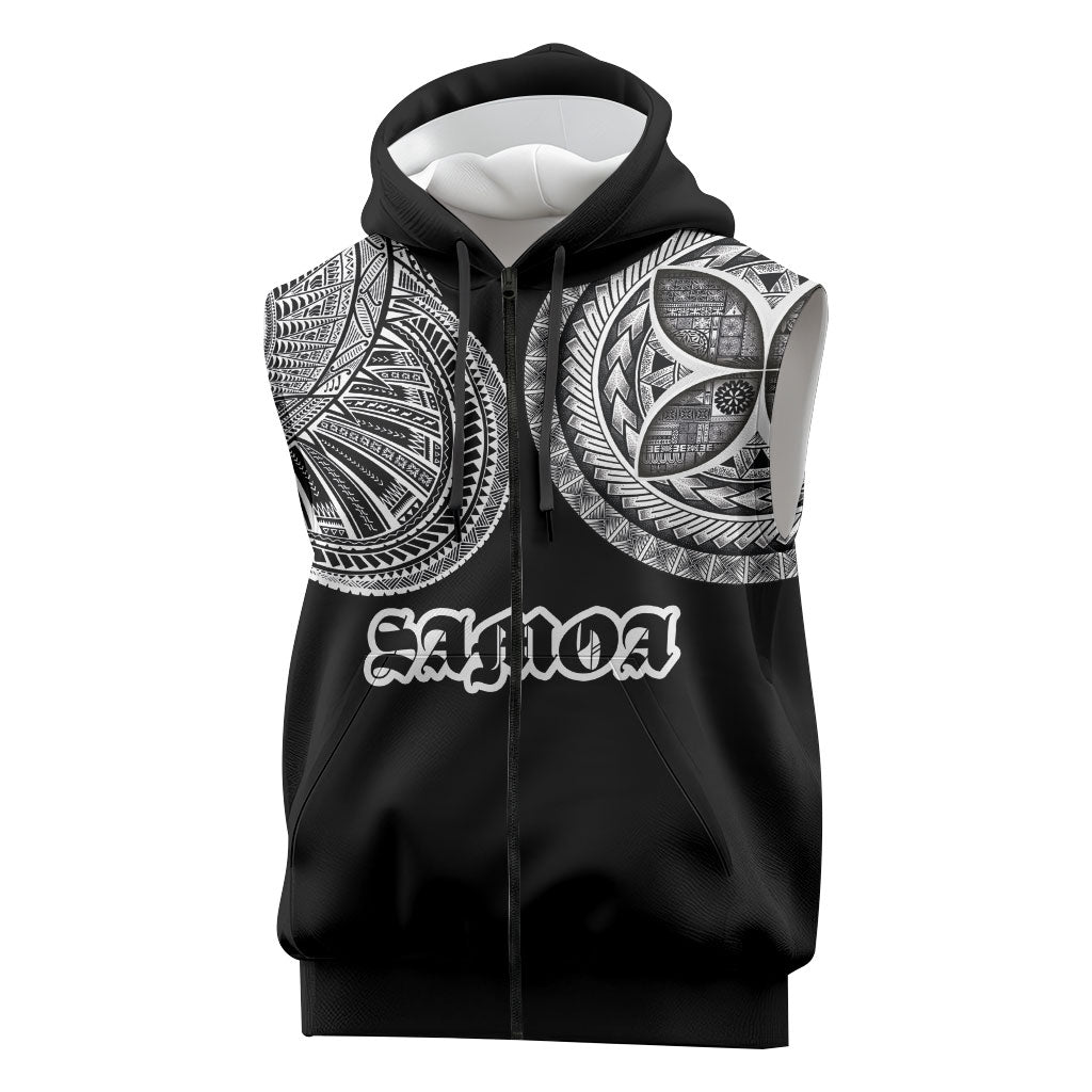 Samoa Traditional Tattoo Sleeveless Zip Hoodie Tribal Tatau Pattern