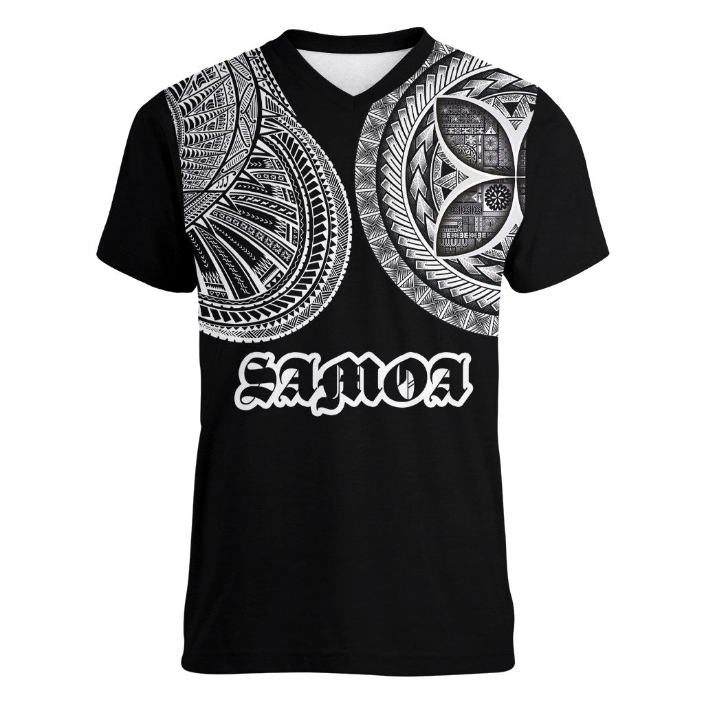 Samoa Traditional Tattoo Women V-Neck T-Shirt Tribal Tatau Pattern