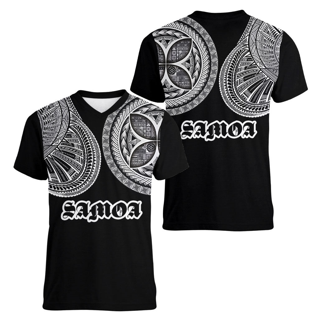 Samoa Traditional Tattoo Women V-Neck T-Shirt Tribal Tatau Pattern