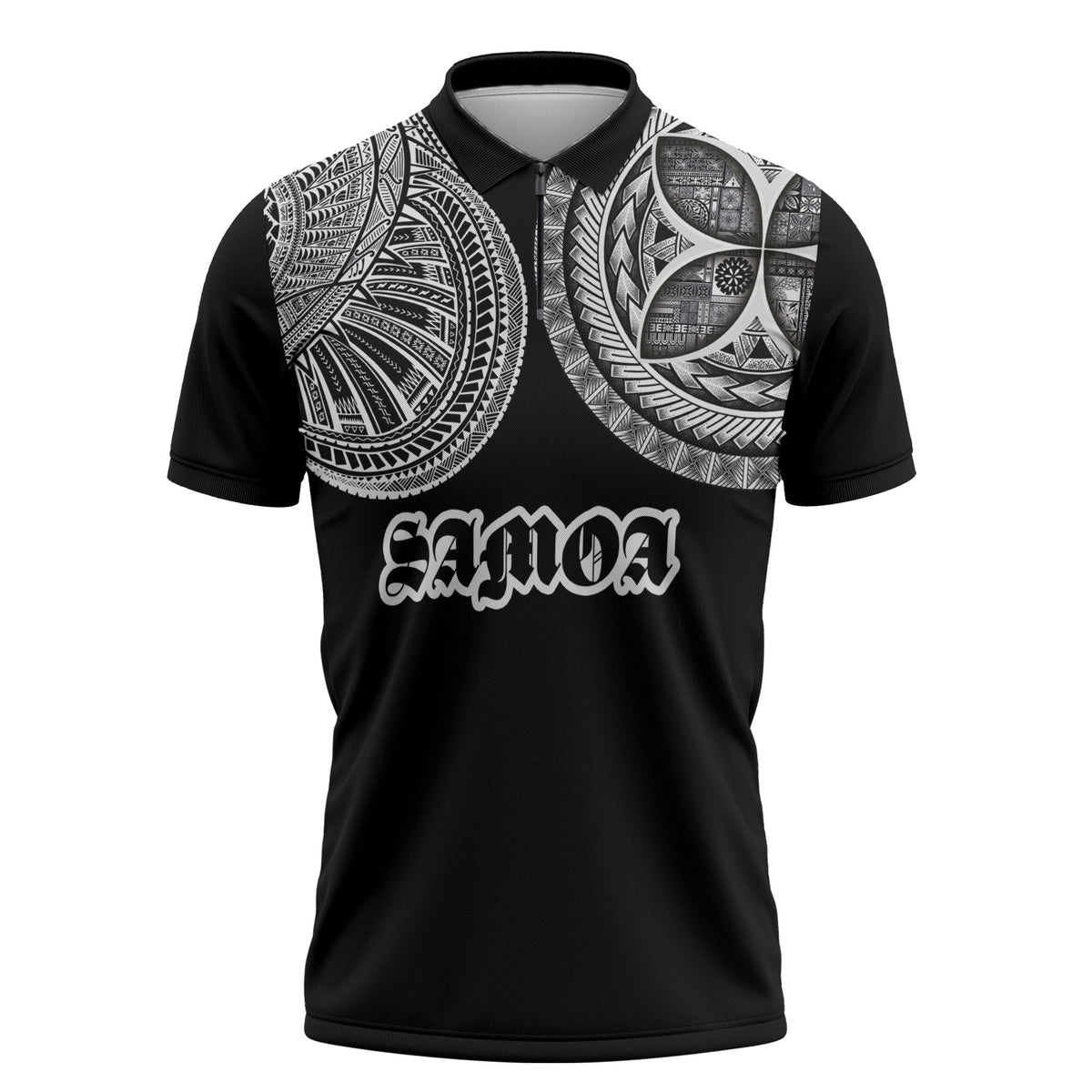 Samoa Traditional Tattoo Zipper Polo Shirt Tribal Tatau Pattern