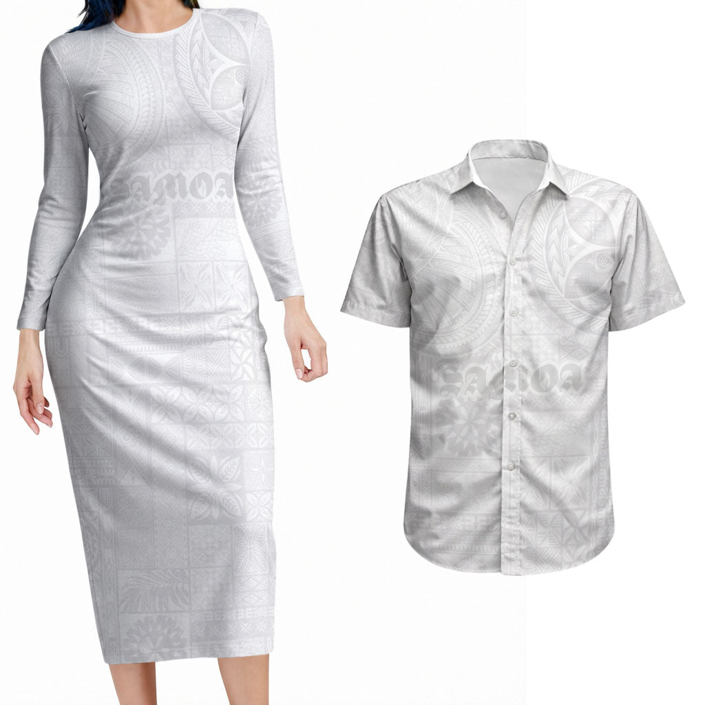 Samoa Lotu Tamaiti Couples Matching Long Sleeve Bodycon Dress and Hawaiian Shirt Tribal Tatau with Siapo Pattern