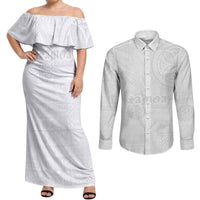 Samoa Lotu Tamaiti Couples Matching Off Shoulder Maxi Dress and Long Sleeve Button Shirt Tribal Tatau with Siapo Pattern