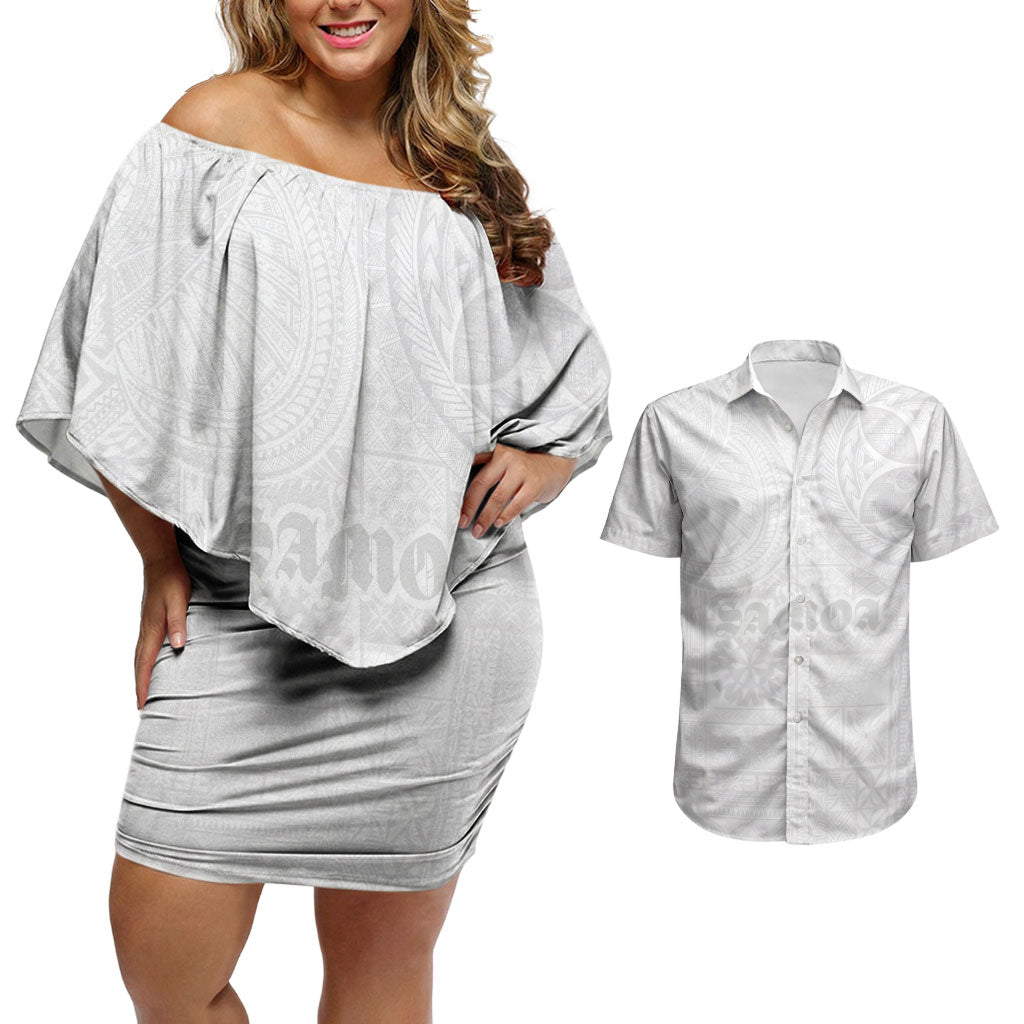 Samoa Lotu Tamaiti Couples Matching Off Shoulder Short Dress and Hawaiian Shirt Tribal Tatau with Siapo Pattern