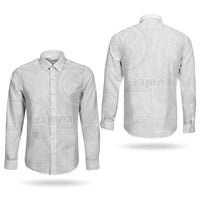 Samoa Lotu Tamaiti Couples Matching Puletasi and Long Sleeve Button Shirt Tribal Tatau with Siapo Pattern