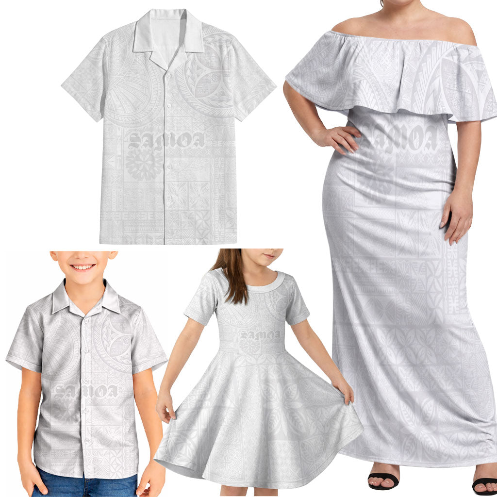 Samoa Lotu Tamaiti Family Matching Off Shoulder Maxi Dress and Hawaiian Shirt Tribal Tatau with Siapo Pattern